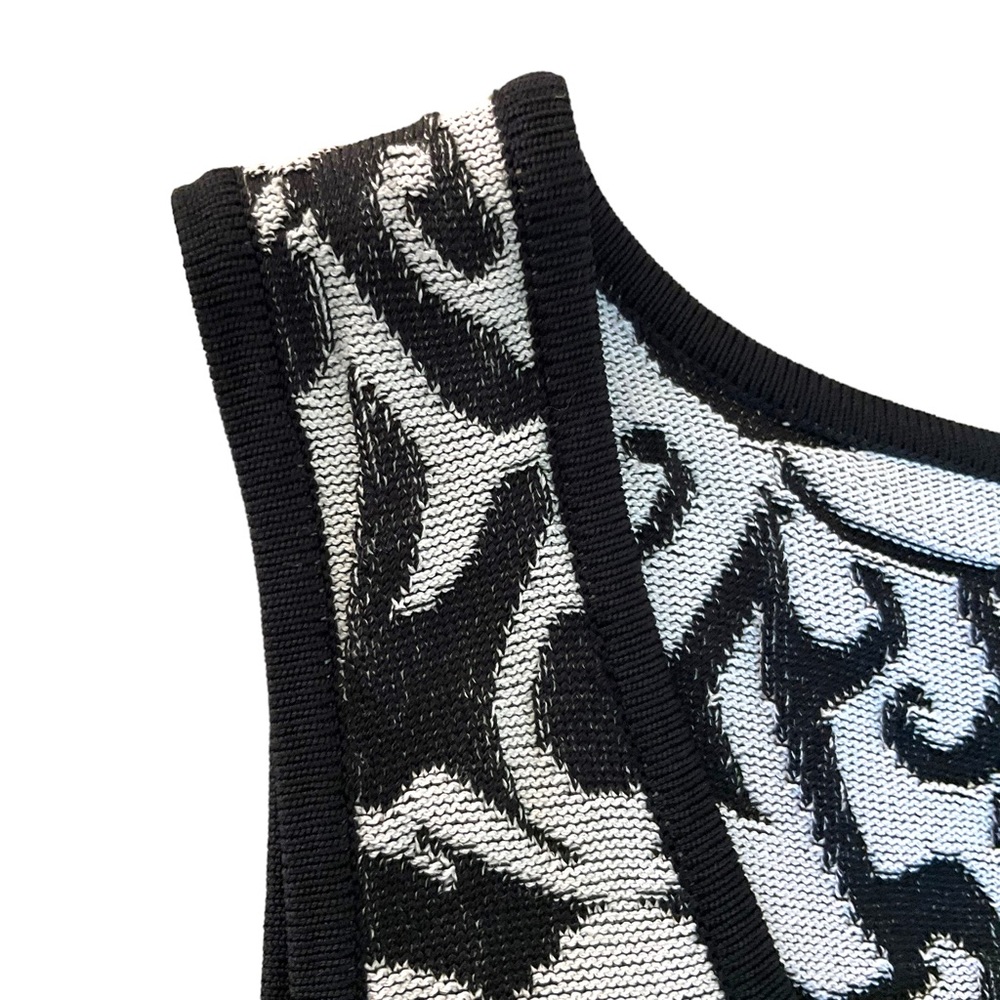 Carmen Marc Valvo Knit Dress Black + Ivory Body-con Jacquard/Damask Prin… - Picture 7 of 13